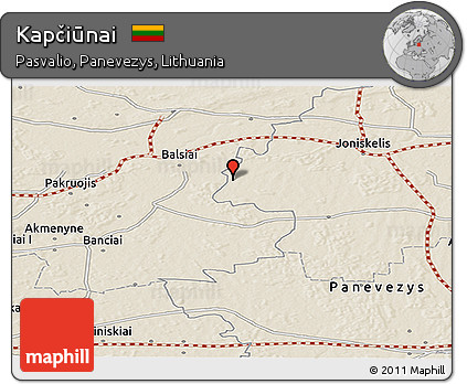 Shaded Relief Panoramic Map of Kapčiūnai