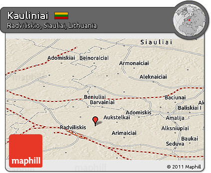 Shaded Relief Panoramic Map of Kauliniai
