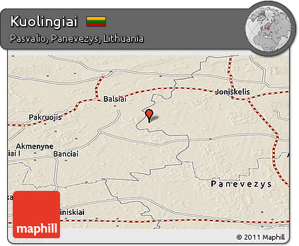 Shaded Relief Panoramic Map of Kuolingiai