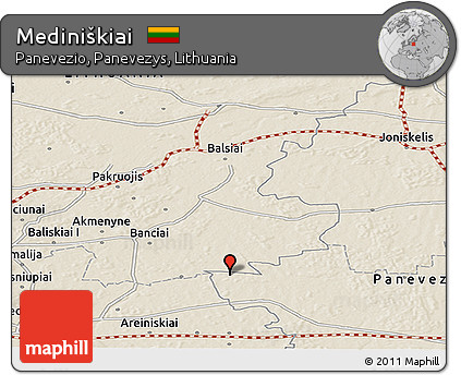 Shaded Relief Panoramic Map of Mediniškiai
