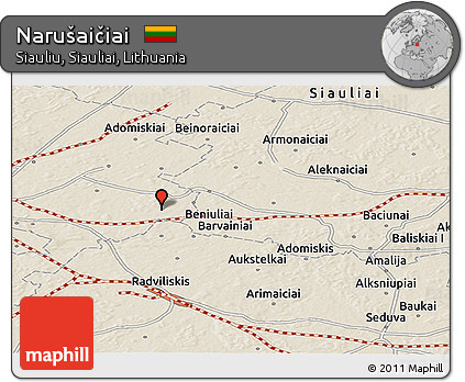 Shaded Relief Panoramic Map of Narušaičiai