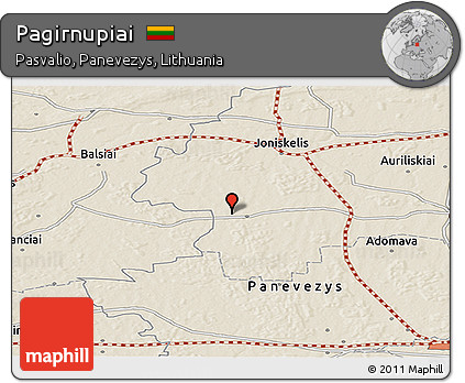 Shaded Relief Panoramic Map of Pagirnupiai
