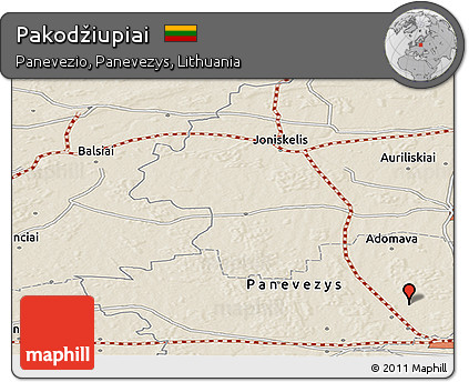 Shaded Relief Panoramic Map of Pakodžiupiai