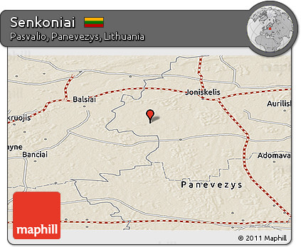 Shaded Relief Panoramic Map of Senkoniai