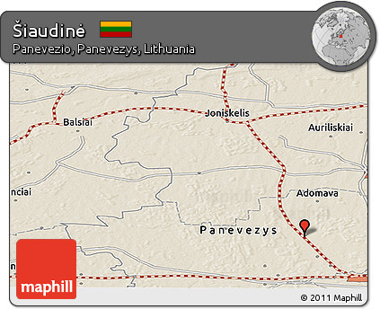 Shaded Relief Panoramic Map of Šiaudinė