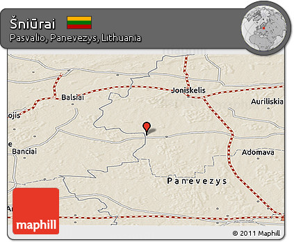 Shaded Relief Panoramic Map of Šniūrai