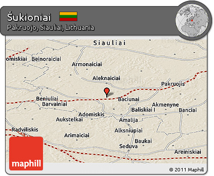 Shaded Relief Panoramic Map of Šukioniai