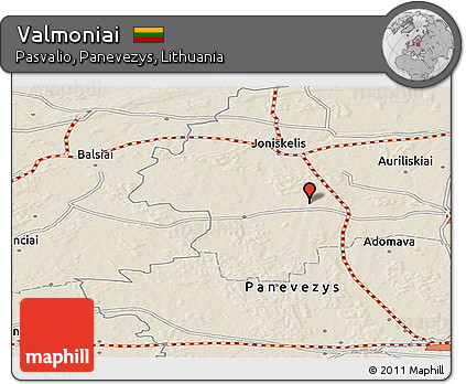 Shaded Relief Panoramic Map of Valmoniai