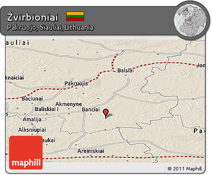 Shaded Relief Panoramic Map of Žvirbioniai