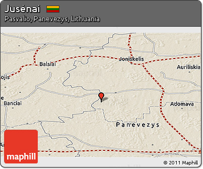 Shaded Relief Panoramic Map of Jusėnai