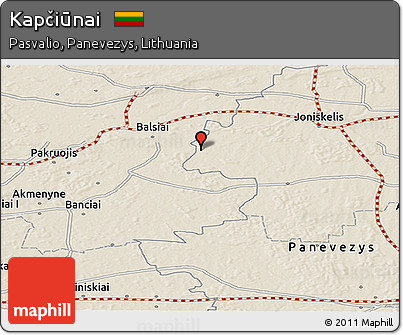 Shaded Relief Panoramic Map of Kapčiūnai