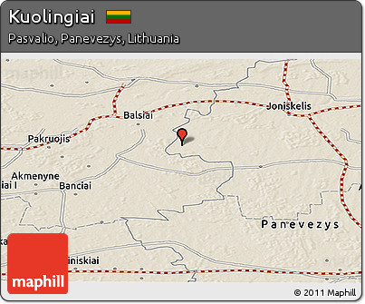Shaded Relief Panoramic Map of Kuolingiai