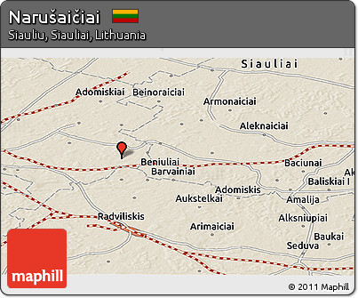 Shaded Relief Panoramic Map of Narušaičiai