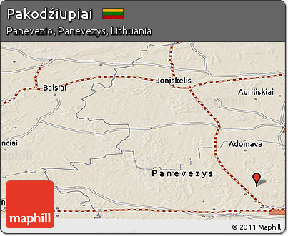 Shaded Relief Panoramic Map of Pakodžiupiai