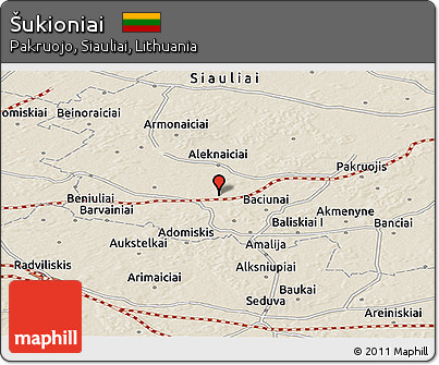 Shaded Relief Panoramic Map of Šukioniai