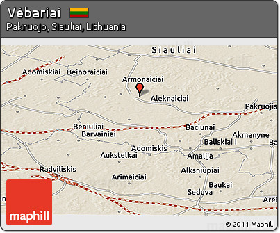 Shaded Relief Panoramic Map of Vėbariai