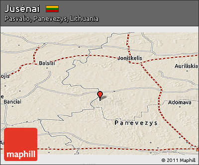 Shaded Relief Panoramic Map of Jusėnai