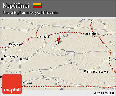 Shaded Relief Panoramic Map of Kapčiūnai