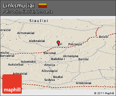 Shaded Relief Panoramic Map of Linksmučiai