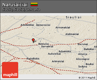Shaded Relief Panoramic Map of Narušaičiai