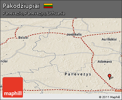 Shaded Relief Panoramic Map of Pakodžiupiai