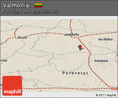 Shaded Relief Panoramic Map of Valmoniai