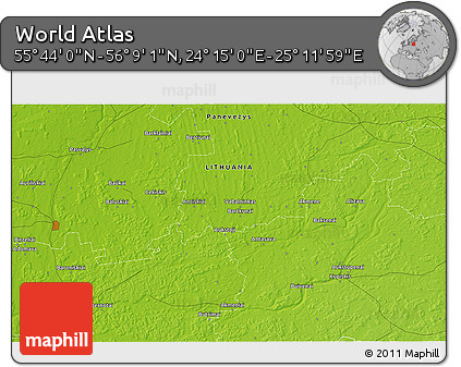 Physical 3D Map of the Area around 55° 56' 31" N, 24° 43' 30" E