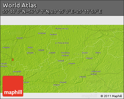 Physical 3D Map of the Area around 55° 56' 31" N, 24° 43' 30" E