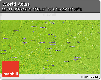 Physical 3D Map of the Area around 55° 56' 31" N, 24° 43' 30" E