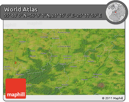 Satellite 3D Map of the Area around 55° 56' 31" N, 24° 43' 30" E