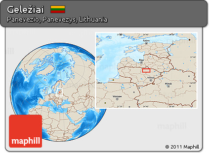 Shaded Relief Location Map of Geležiai