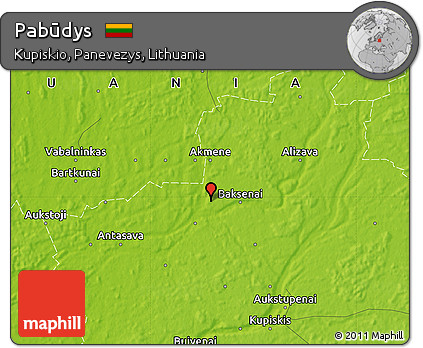 Physical Map of Pabūdys