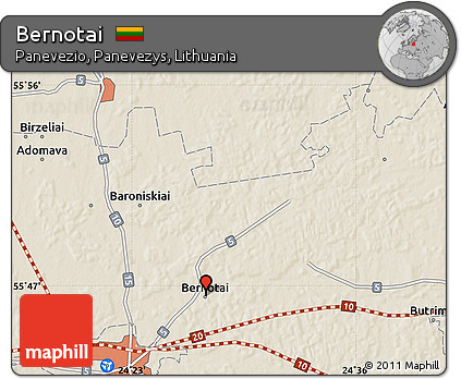Shaded Relief Map of Bernotai