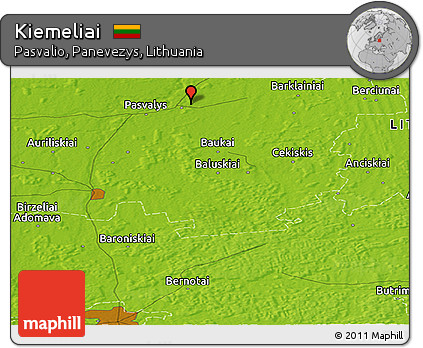 Physical Panoramic Map of Kiemeliai