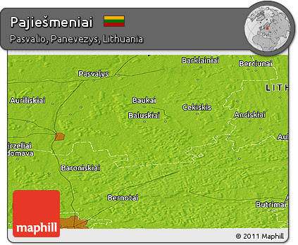 Physical Panoramic Map of Pajiešmeniai