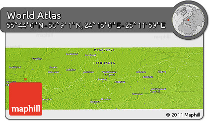 Physical Panoramic Map of the Area around 55° 56' 31" N, 24° 43' 30" E
