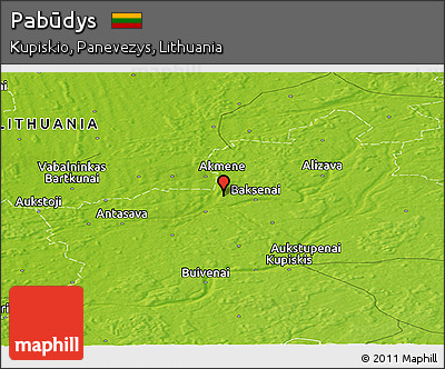 Physical Panoramic Map of Pabūdys