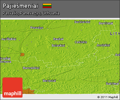 Physical Panoramic Map of Pajiešmeniai