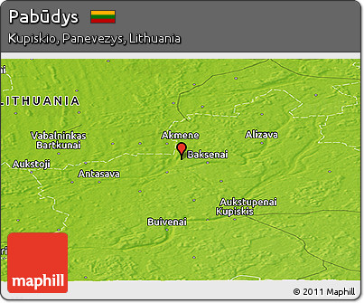 Physical Panoramic Map of Pabūdys