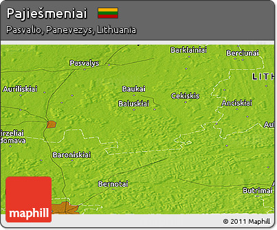Physical Panoramic Map of Pajiešmeniai