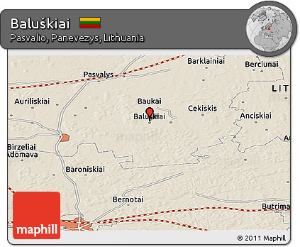 Shaded Relief Panoramic Map of Baluškiai