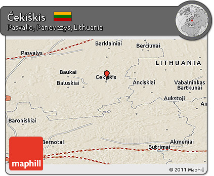 Shaded Relief Panoramic Map of Čekiškis