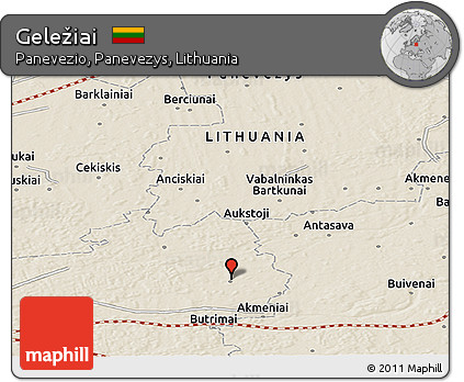 Shaded Relief Panoramic Map of Geležiai