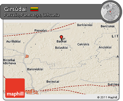 Shaded Relief Panoramic Map of Girsūdai