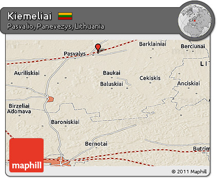 Shaded Relief Panoramic Map of Kiemeliai