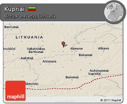 Shaded Relief Panoramic Map of Kupriai
