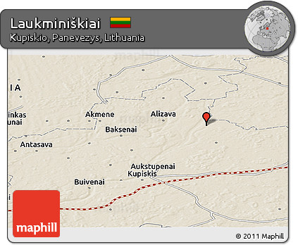 Shaded Relief Panoramic Map of Laukminiškiai
