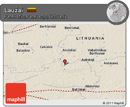 Shaded Relief Panoramic Map of Laužai
