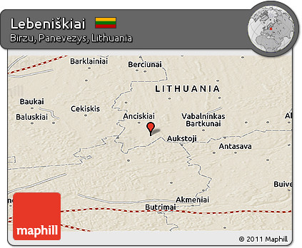 Shaded Relief Panoramic Map of Lebeniškiai