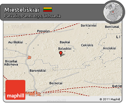 Shaded Relief Panoramic Map of Miesteliškiai